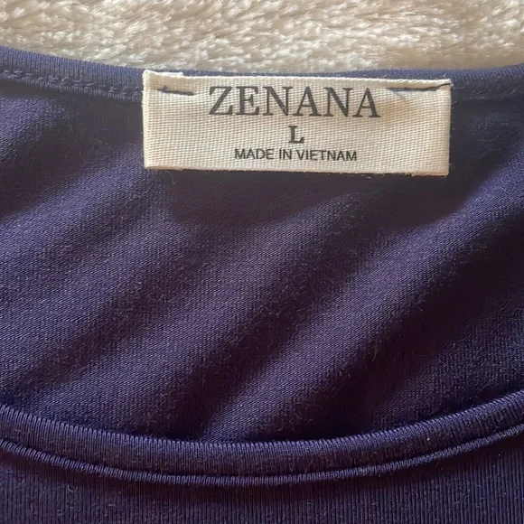 NWOT Zenana Navy Crewneck Roll-Sleeve Curved-Hem Tunic Tee - Picture 7 of 9